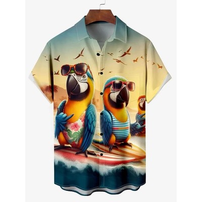 3D digital printed short sleeved shirt3D数码印花短袖沙滩衬衫