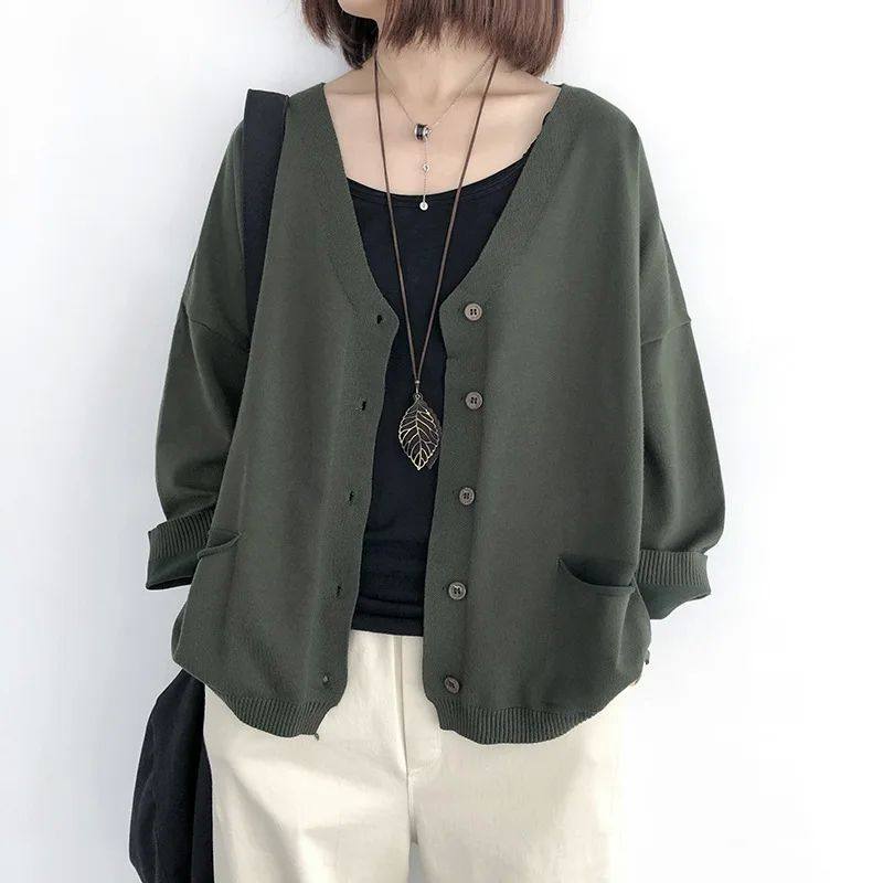 Solid color V-neck loose cardigan jacket 纯色V领宽松开衫外套