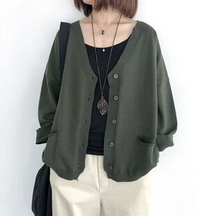 neck loose cardigan Solid 纯色V领宽松开衫 jacket 外套 color