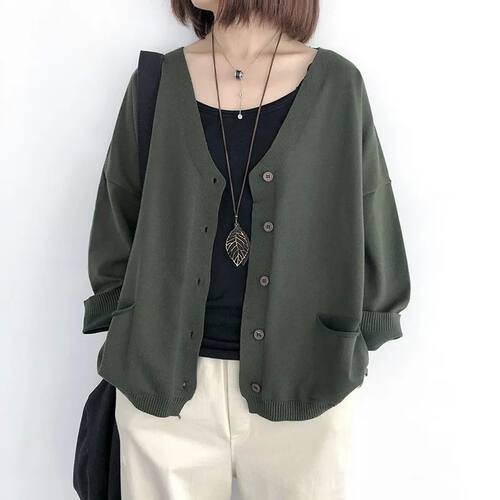 Solid color V-neck loose cardigan jacket 纯色V领宽松开衫外套