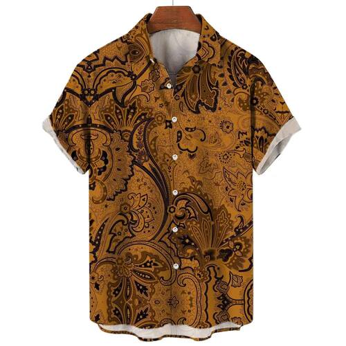 3D printed casual color short sleeved shirt 3D印花短袖衬衫男