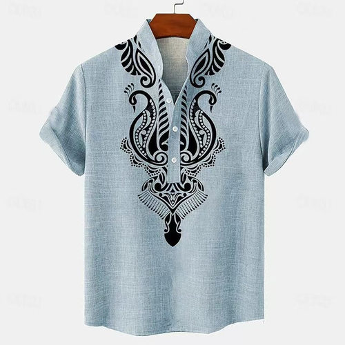 3D digital printed short sleeved shirt 3D数码印花纽扣V领衬衫