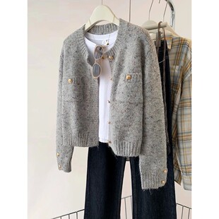 neck jacket casual sweater 圆领休闲毛毛衣外套女 woolen Round