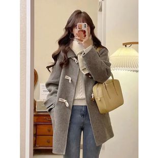 horn jacket button pocket 纯色牛角扣中长口袋外套女 long Bull