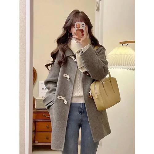 Bull horn button long pocket jacket 纯色牛角扣中长口袋外套女