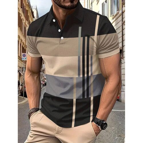 3D digital printed plaid polo shirt 3D数码印花格纹休闲POLO衫