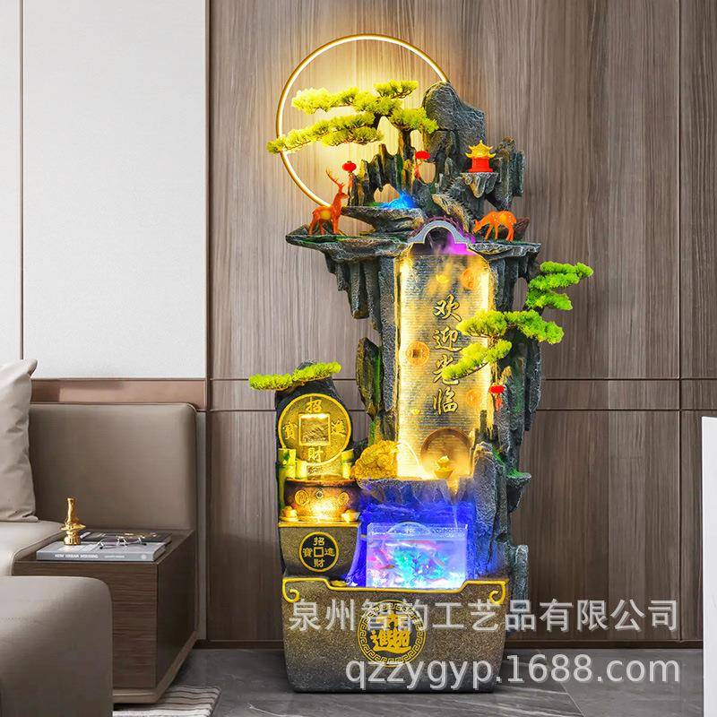 中假山造喷流水阳台式落地MBB别墅客厅庭院泉招财景水幕墙风水轮