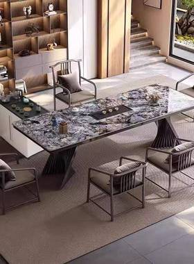 轻现奢岩板茶台桌代极简办公室茶桌高端大板茶椅壶组合CGZ烧水一