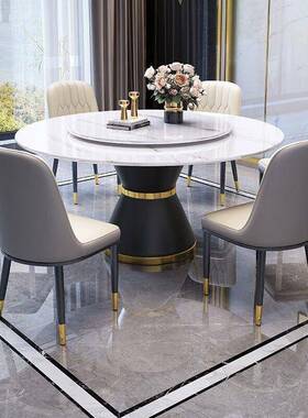 新款板桌转盘圆形桌椅组合简OST带约现岩代电磁餐炉餐桌家用酒店