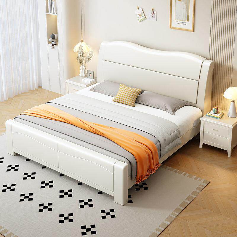 轻奢简CEN约小户型全储实木白色静音榫卯床1.8m2m1.m1.5主卧物床