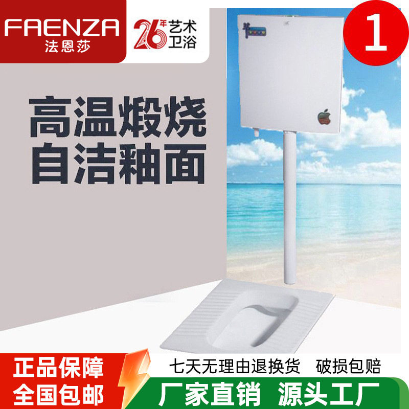 法?恩莎卫生间手按式陶瓷蹲坑带单水箱前后排水带弯蹲厕整套蹲便