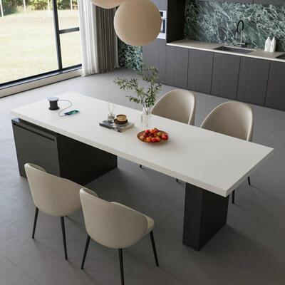 de纯白岩板齐平岛台254餐端桌一体d现代极简高小户型餐厅家款用吧