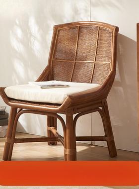 复古藤椅民真宿餐厅椅子印尼藤靠背TZ23-040休闲靠背椅台子阳懒人