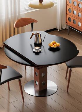 法式复古伸折方圆两用岩板餐桌缩家小户用型叠方变圆形餐桌椅cz03