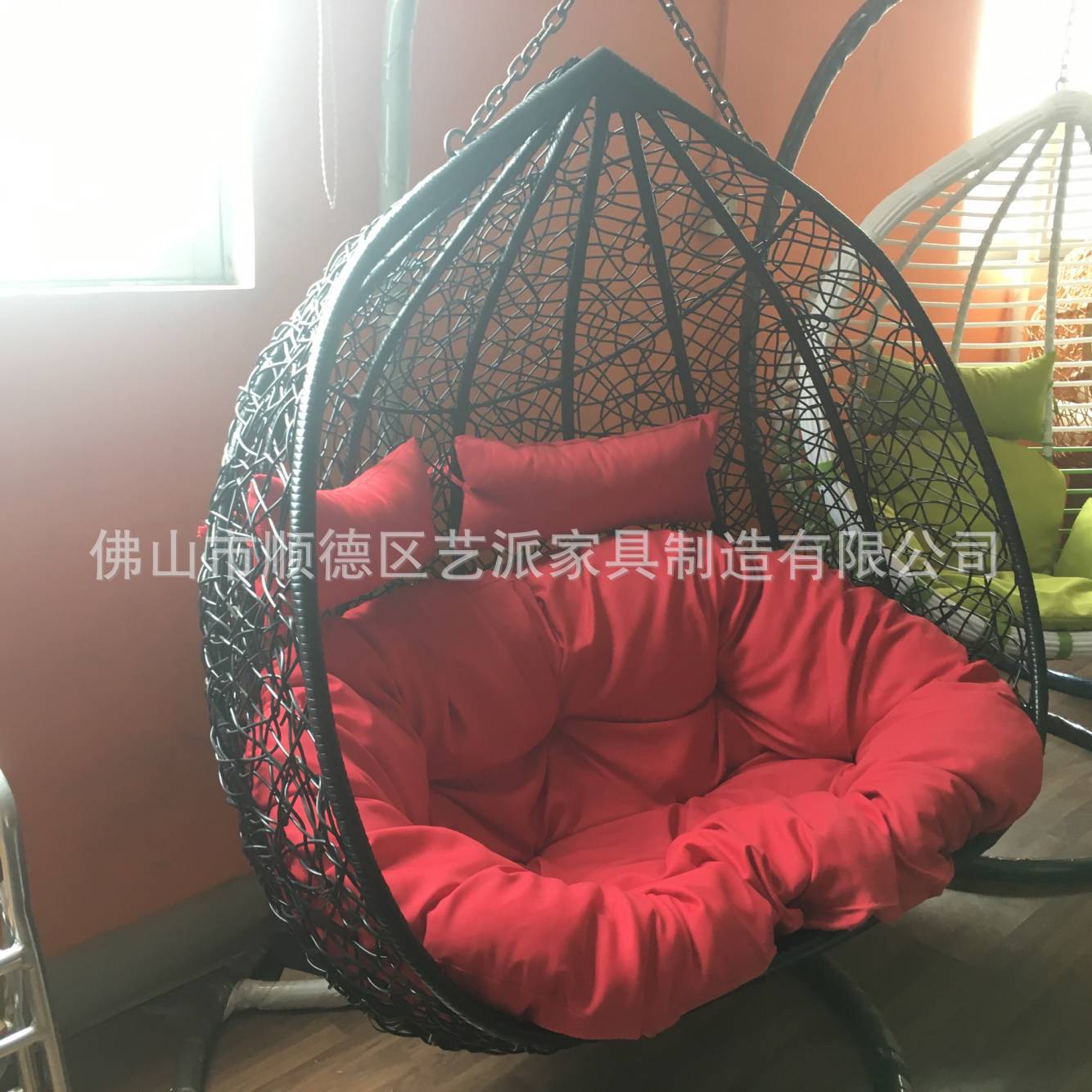 户外吊篮家具仿藤简约现代休闲花园秋千铁架加固藤摇椅吊椅家具2