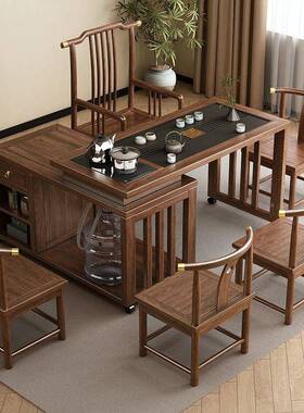 木旋转茶桌椅组合台泡家用移动茶台阳喝茶桌OSY小实型茶几烧水壶