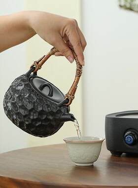 电陶炉陶煮大茶专738用壶壶泡茶壶烧水壶中式量容锤纹提梁干烧明