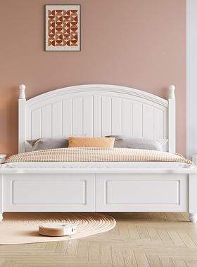 2美式轻奢实木床1.m现代SXJ简约单双人次卧白色公主床奶床儿油风