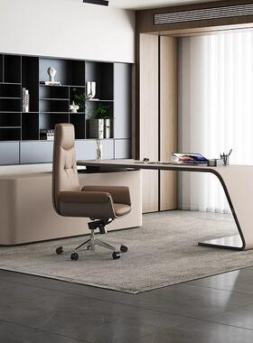 985意极简书桌轻奢感简约现代桌烤漆总裁式老板办公椅组大合班台