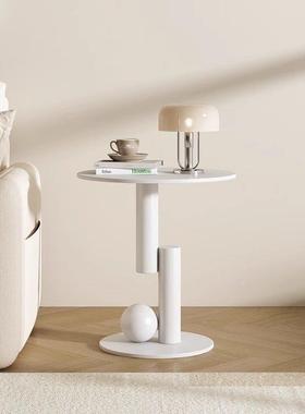 台奶油风轻奢岩板边几客厅沙NBI发茶几小桌阳床卧室边圆现代创意