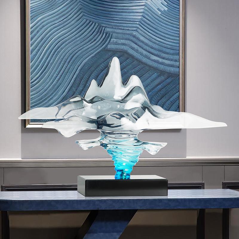 新饰中式象透明脂假抽YTM山雕塑样板房树客厅玄关桌面艺术装品摆