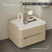 轻奢头柜卧室实岩木板储藏现985柜奶油风简约床代皮质落地床头柜