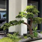 假松新式 迎客松造景罗汉松酒店橱树窗装 饰装 室内造中景饰F975J68H