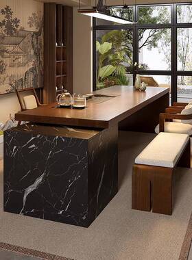 2025岛新盘款端台大型茶桌椅组SAM合茶烧水壶一体嵌入式高原木大