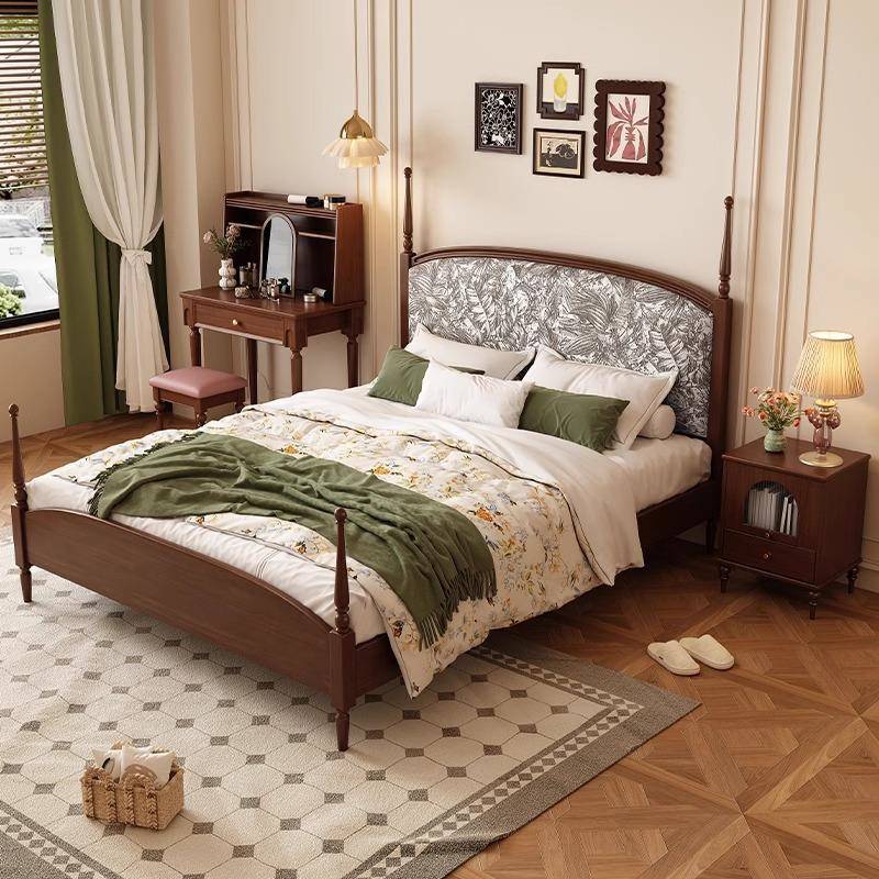 中古实CMO木床法式复主古美式床卧1型.8米风双人床软包小户婚床
