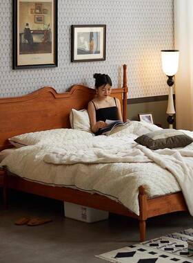 樱桃木小户型法式复主卧全木双人实床1民米8宿简约中古C-556古原