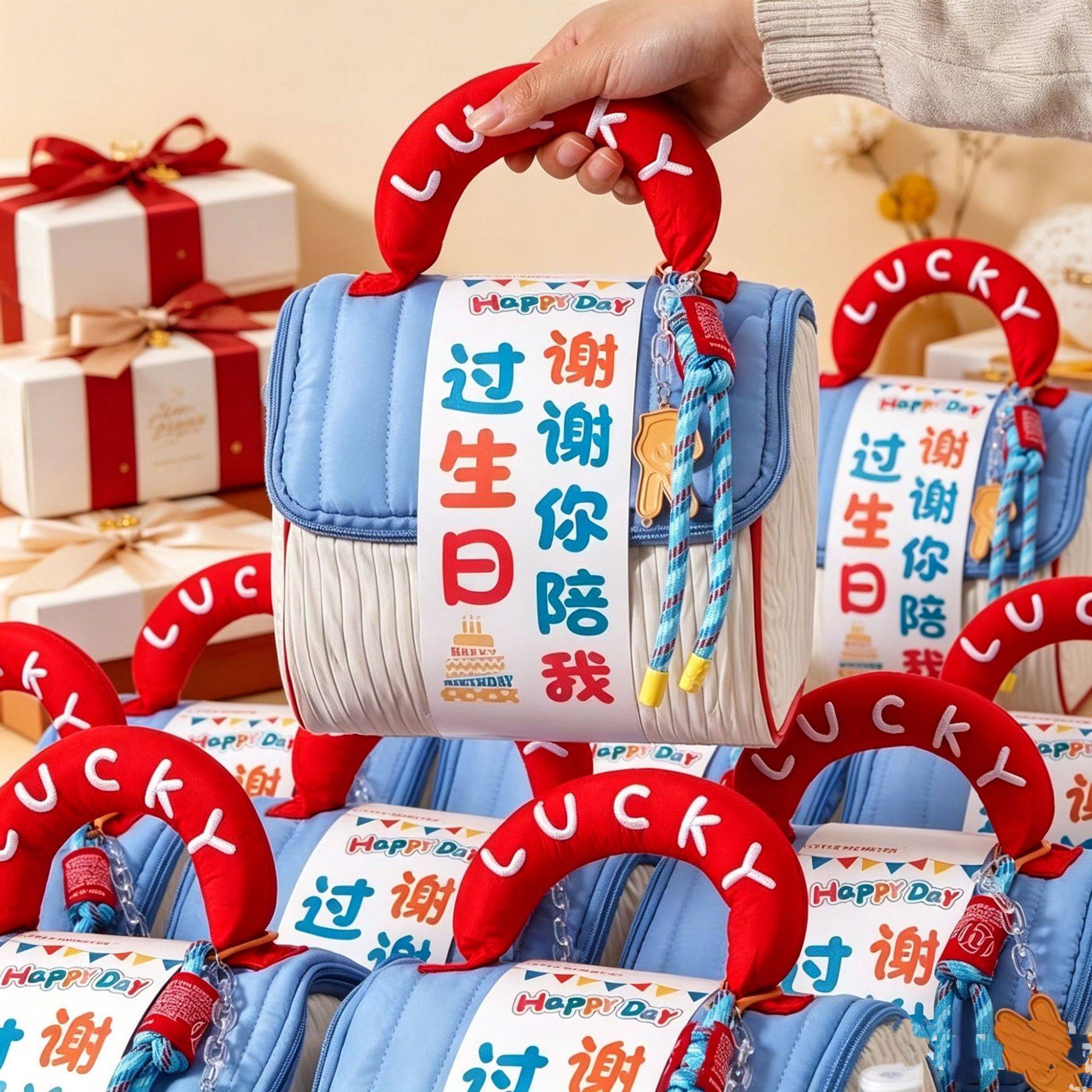 生日伴手礼袋子周岁满月礼品袋可爱小房子化妆包大容量手提收纳包