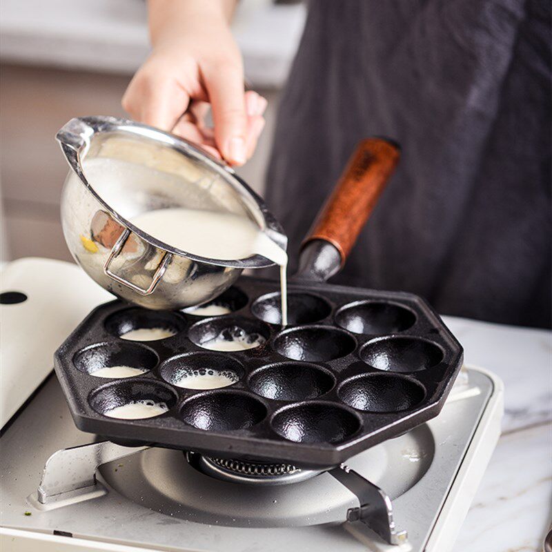 章鱼小丸子机铸铁家用无涂层w不粘煎蛋锅烧鹌鹑蛋模具虾扯烤盘工