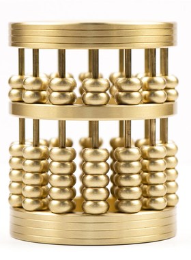 黄铜算盘笔筒纯铜中式摆件桌面创意礼物铜艺术品家居装.饰品铜摆