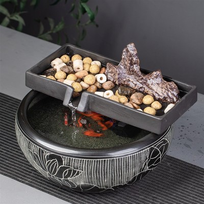 流水摆件小鱼缸假山石槽造u景养鱼循环过滤器水池简约创意家居装