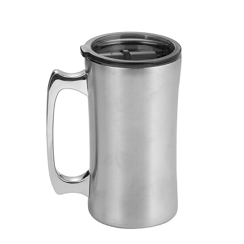 酒术 304不锈钢真空双层鸡尾酒杯带手柄大啤酒杯家U用带盖保温水