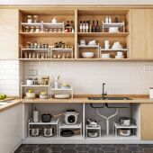 厨房置物架可叠加厨房整体橱柜分x层置物架家用收纳单层调味罐架