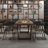 复古酒吧烧e烤吧音乐餐饮店工业风实木餐桌正长方形铁艺咖啡厅桌