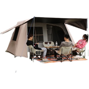 帐篷户外4-5-6人全自动加厚防雨野营野外L防雨露营屋脊小屋黑胶帐