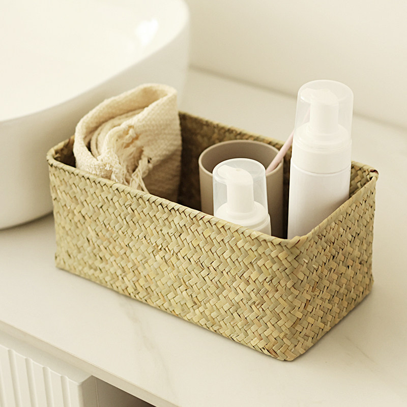 海草编织收纳筐复古藤编储物篮竹盒子竹编篮杂Q物编织置物筐长方,收纳整理,收纳筐,淘宝优惠券,粉丝福利购,淘宝优惠卷