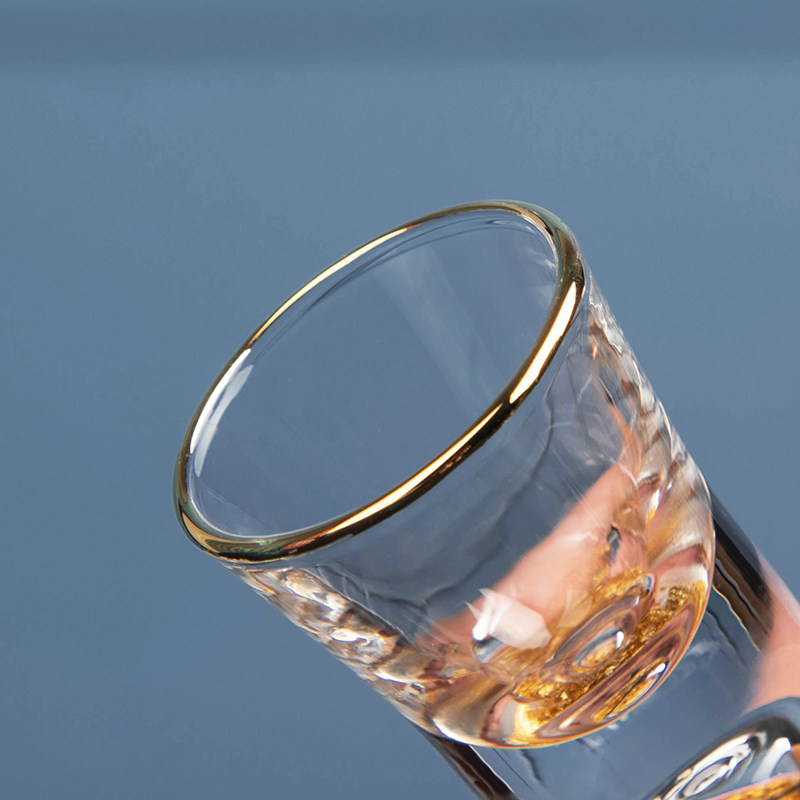 水晶白酒杯金箔玻璃酒盅分酒器中式家用酒具子P弹酒杯高档礼盒套