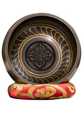 尼泊尔手工佛音碗瑜伽颂钵音x疗六字梵文金文静心钵瑜伽铜盂摆件