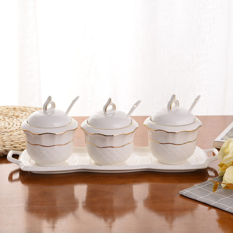 骨瓷方形调味罐创意厨房用品调料盒E盐罐欧式陶瓷调味瓶罐三件套