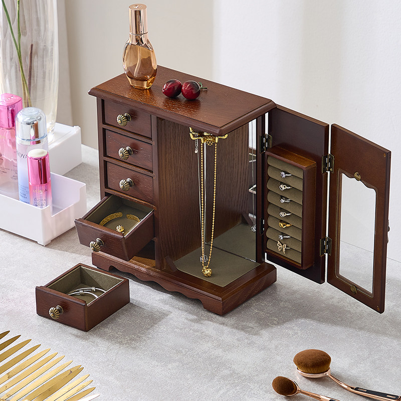 首饰收纳盒大容j量多层高档家用中式复古珠宝项链手饰品盒实木质,收纳整理,首饰盒,淘宝优惠券,粉丝福利购,淘宝优惠卷