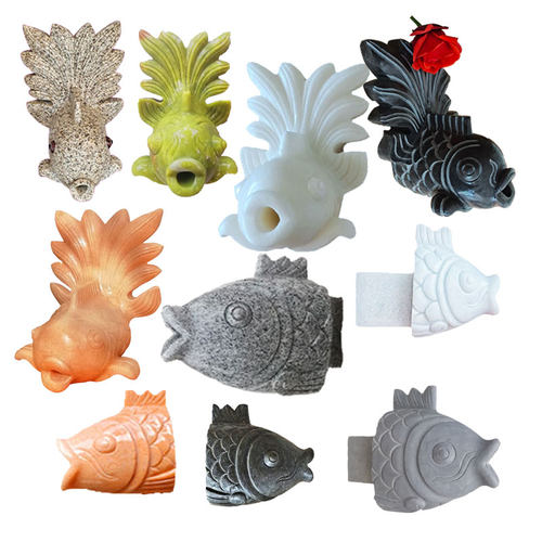 石雕喷水鱼出水口装饰屋顶t阳台排水口鱼嘴水池背景墙壁挂吐水雕