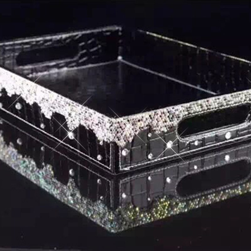 镶钻水钻收纳盒 高档珠宝首饰展示摆放台 L梳妆台化妆品收纳盒托