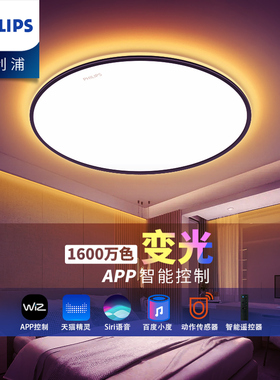 飞利浦智能卧室吸顶灯现代简约超薄主卧led护眼调光极简新款rune