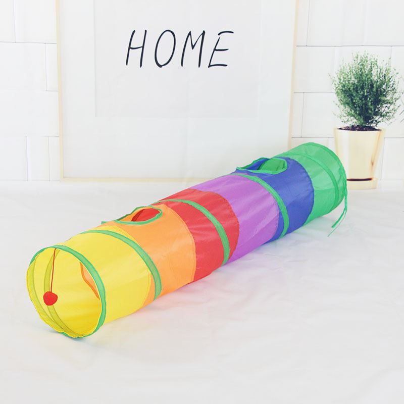 厂家跨境宠物猫隧道猫咪彩虹可拆洗猫玩具钻桶可折叠猫玩具帐篷窝