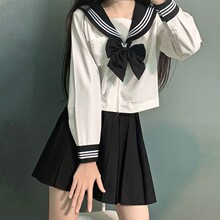 空栗鼠丸jk水手服正统制服女套装基础款黑领白三本日系学院风百褶