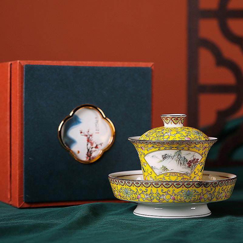 复古宫廷掐丝珐琅彩盖碗单个茶碗带盖泡茶功夫茶具珐琅彩盖碗,餐饮具,盖碗,淘宝优惠券,粉丝福利购,淘宝优惠卷