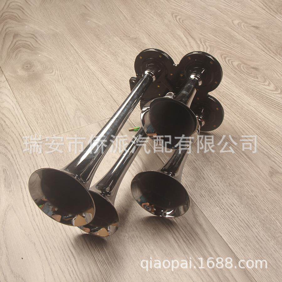 12V汽车喇叭镀锌电控24V汽笛气泵鸣笛4管超响高音电磁阀货车火车
